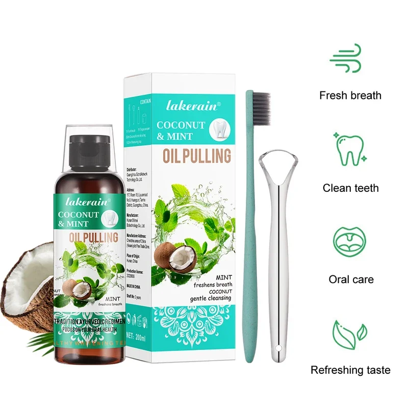 Teeth Whitening Oil Pulling - 60/100/200/250ml Coconut Mint Pulling Oil Mouthwash