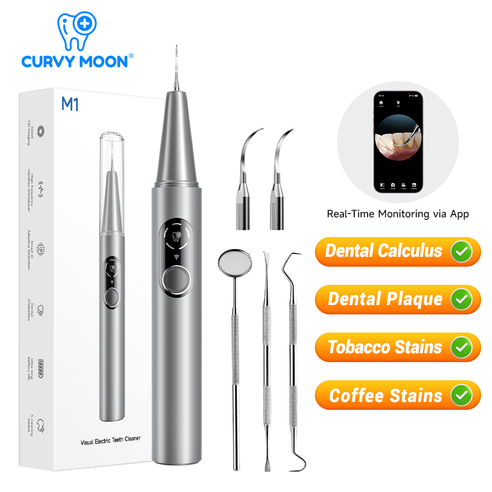 Teeth Whitening Professional - CURVY MOON 可視電気超音波歯クリーナー カメラ付き 歯石除去剤 歯の汚れ洗浄ツール