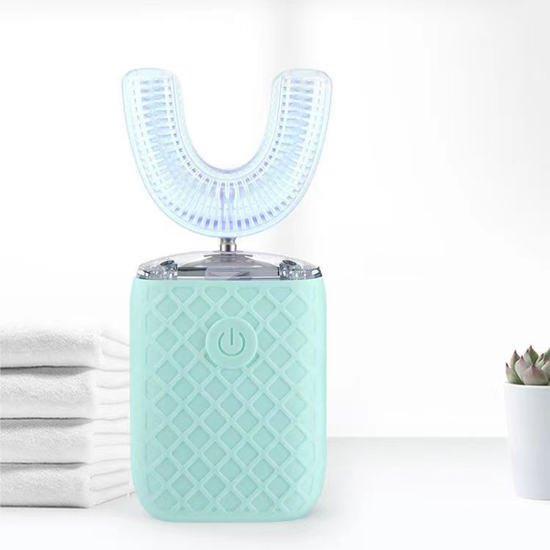 Teeth Whitening Or Tooth Whitening - 360 ° 自動電動歯ブラシ U 字型充電式大人子供用シリコーン音波歯ブラシブルーライト歯ホワイトニング