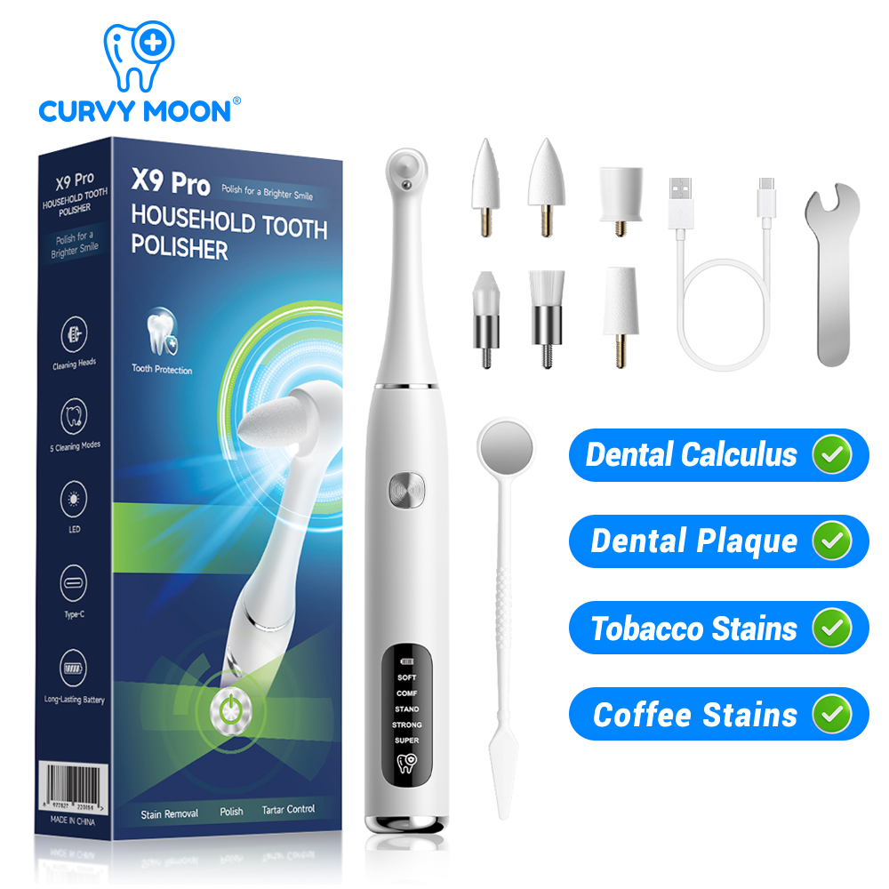 Teeth Whitening Or Tooth Whitening - CURVY MOON 家庭用歯磨き器 歯のホワイトニング ディープクリーニング 研磨ブラシ