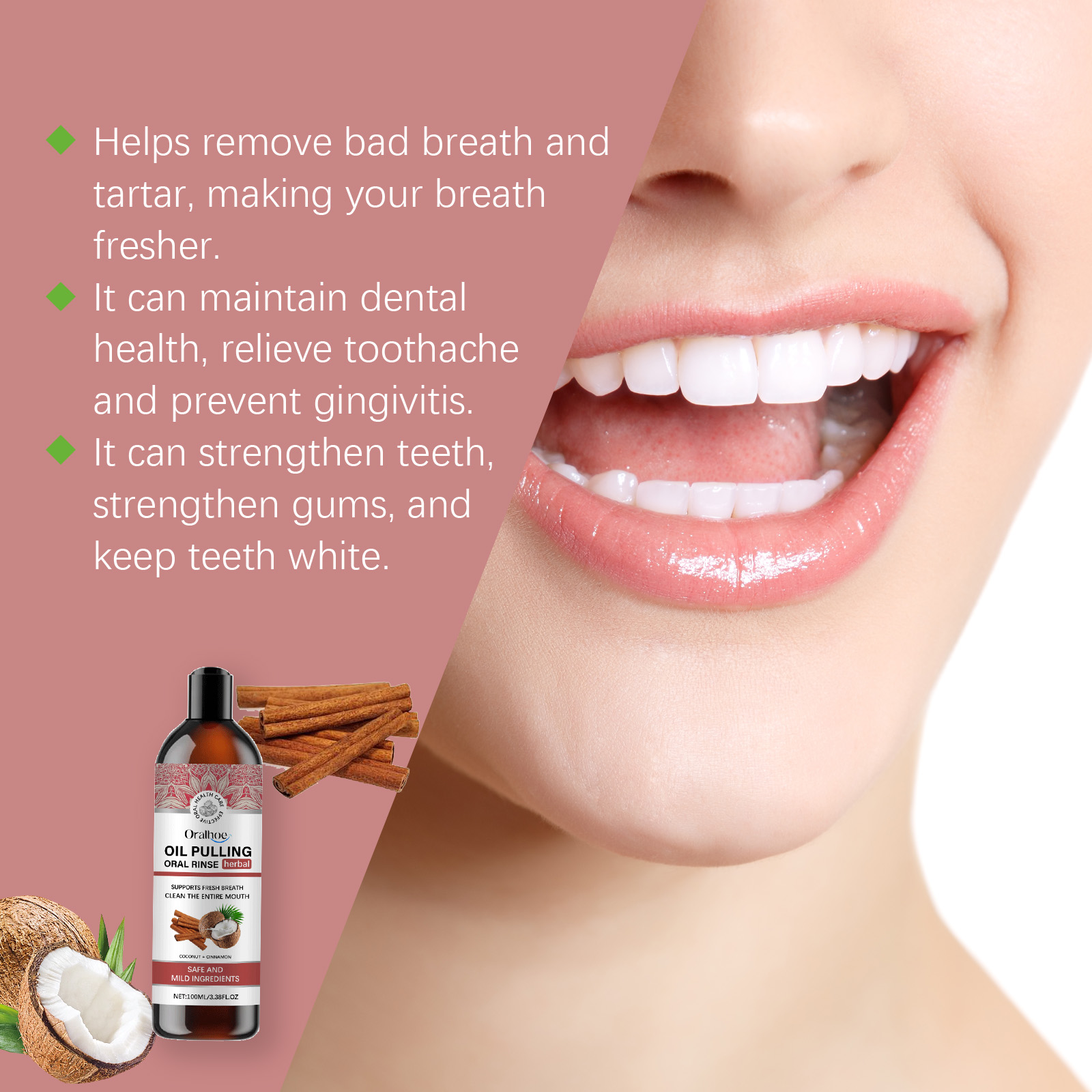 ココナッツプルオイル マウスウォッシュ 口腔リンス アルコー - Teeth Whitening Oil Pulling のレビューと価格