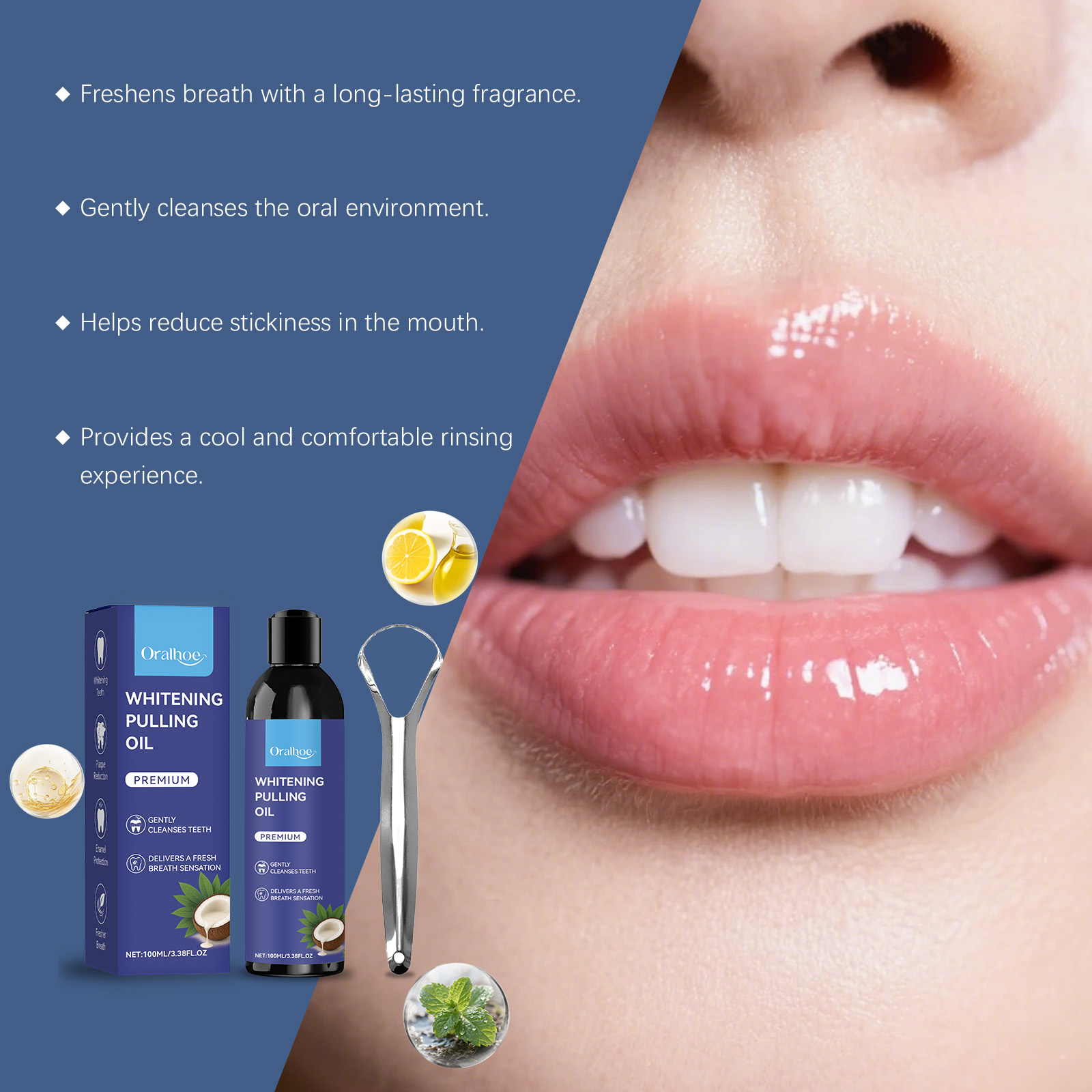 ココナッツオイル配合マウスウォッシュ、ミント舌苔除去スクラバ - Teeth Whitening Oil Pulling のレビューと価格