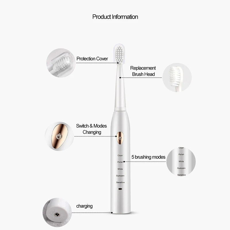 大人用超音波電動歯ブラシ,充電式,洗える,電子ホワイトニング - Teeth Whitening Or Tooth Whitening のレビューと価格