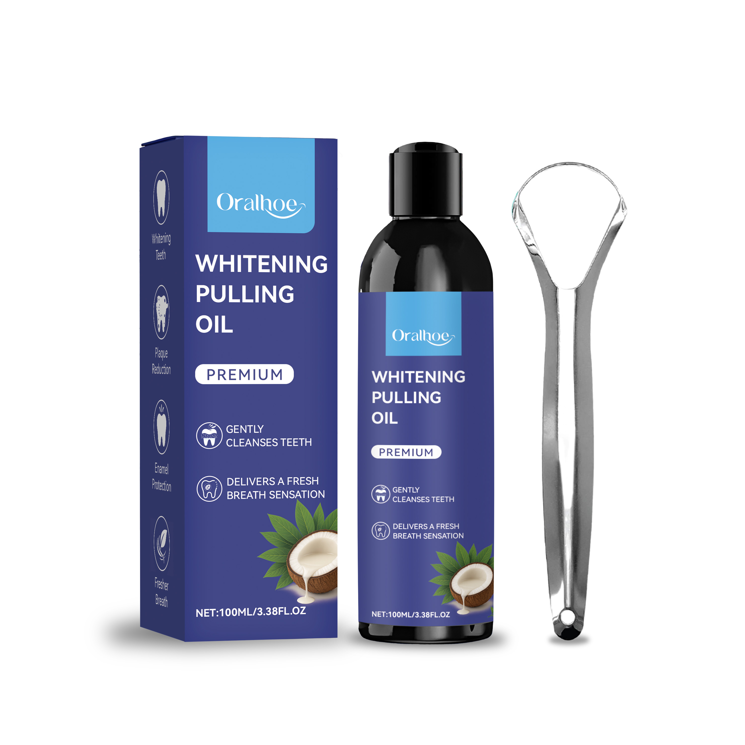ココナッツプルオイル 舌クリーナー付き 歯のホワイトニング  - Teeth Whitening Oil Pulling のレビューと価格