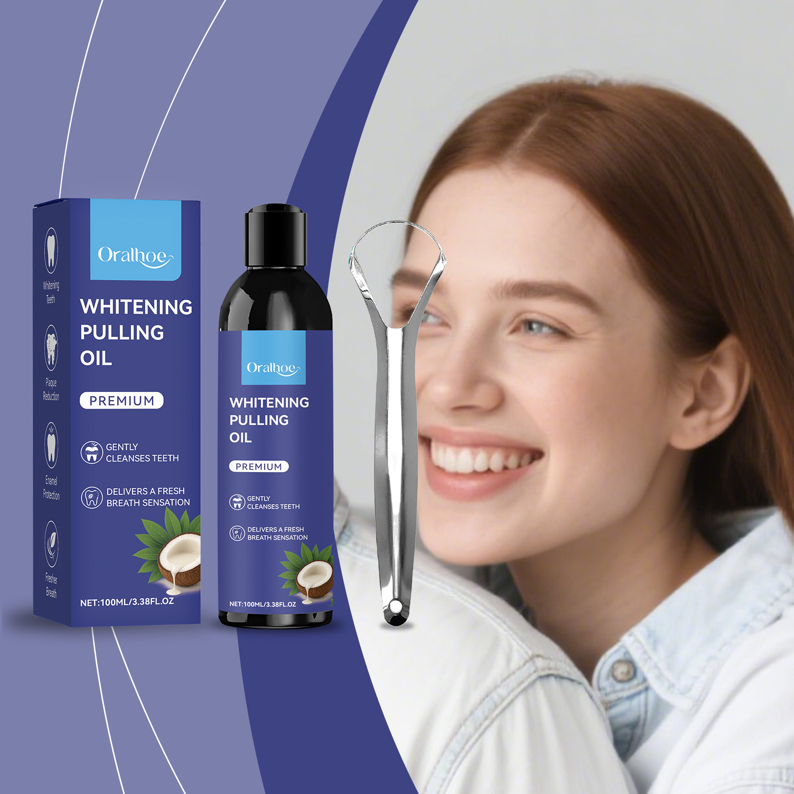 ココナッツプルオイル 舌クリーナー付き 歯のホワイトニング  - Teeth Whitening Oil Pulling のレビューと価格
