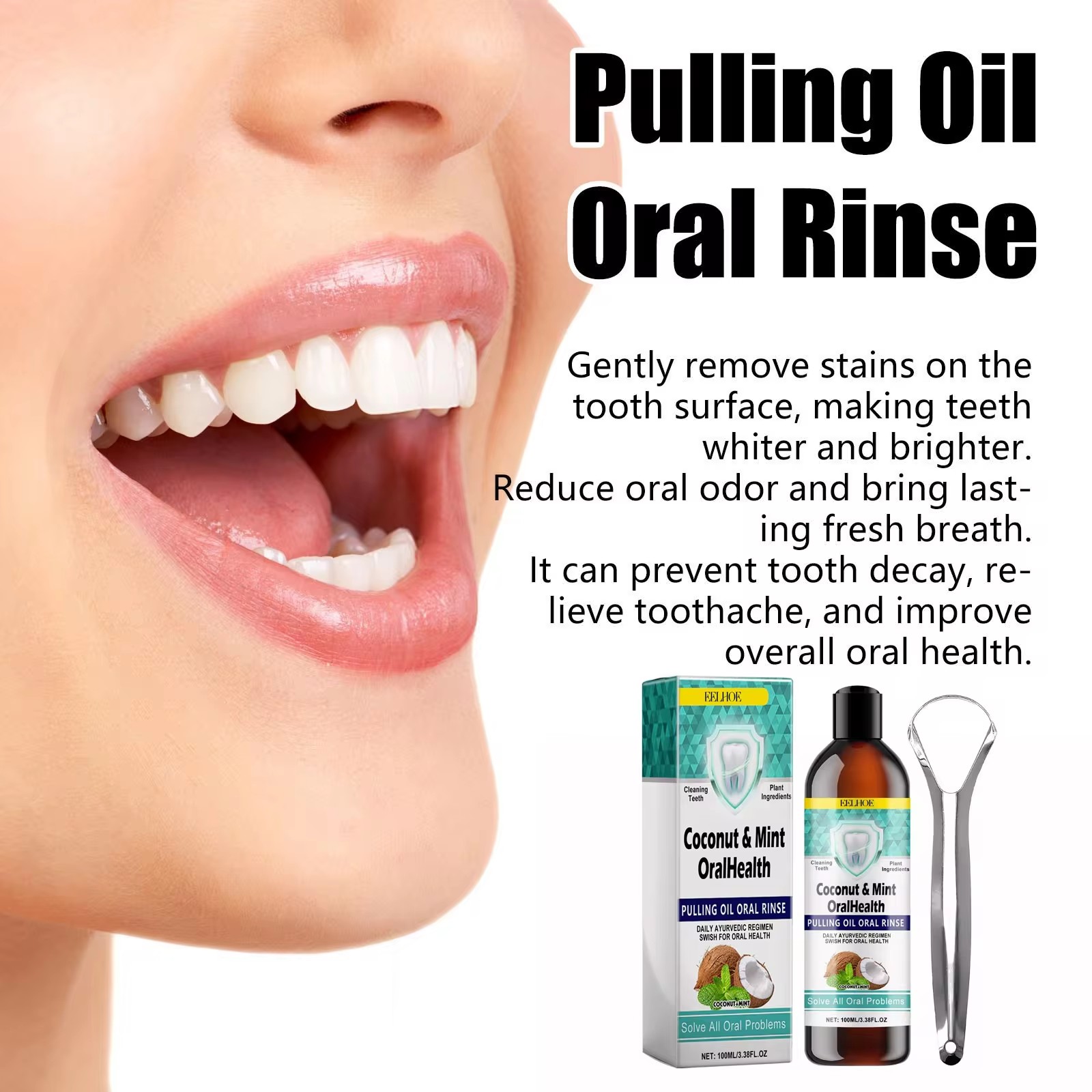 EELHOE ミントココナッツオイルプルうがい薬歯のクリーニ - Teeth Whitening Oil Pulling のレビューと価格